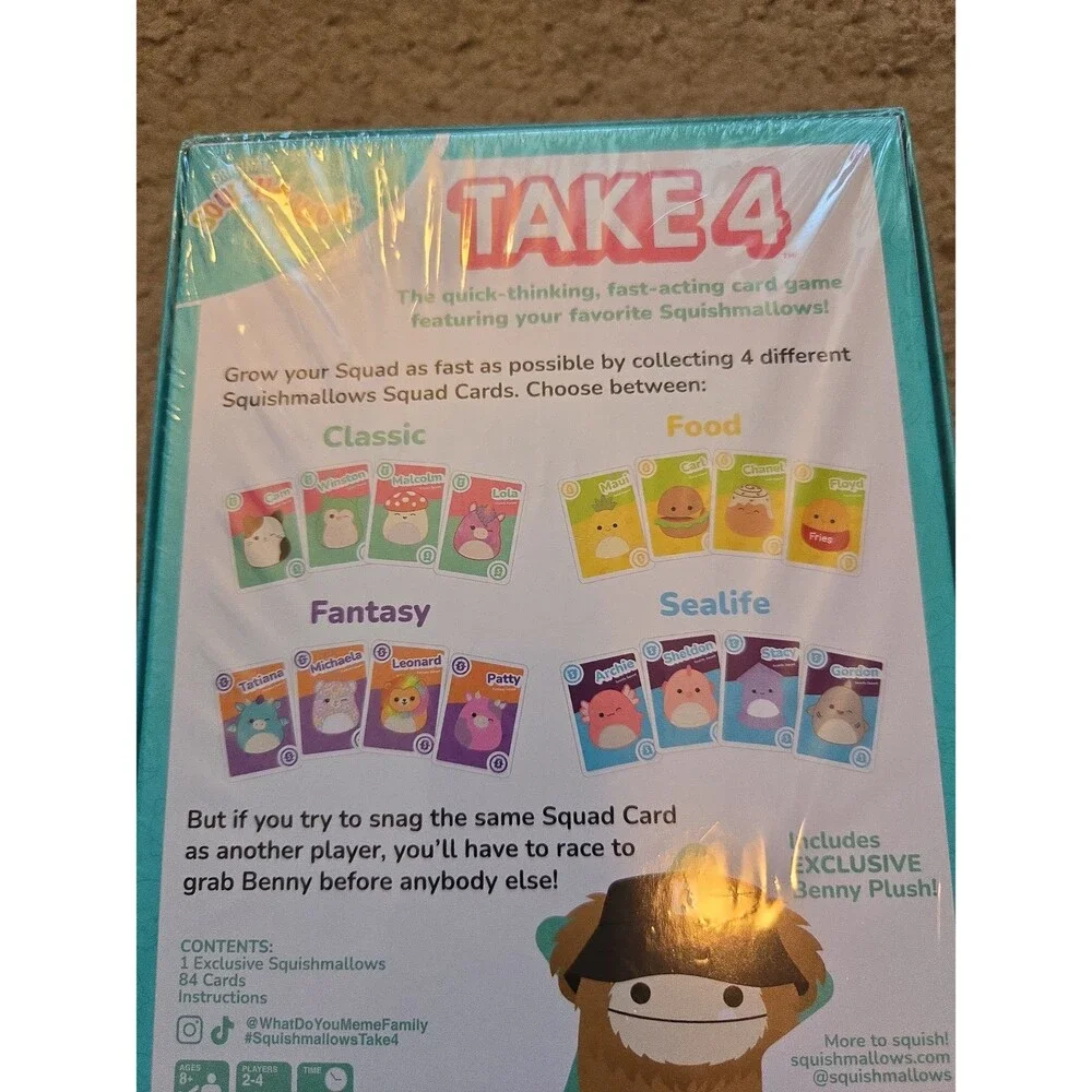 Squishmallows Take4 Family Card Game Featuring Benny (New)